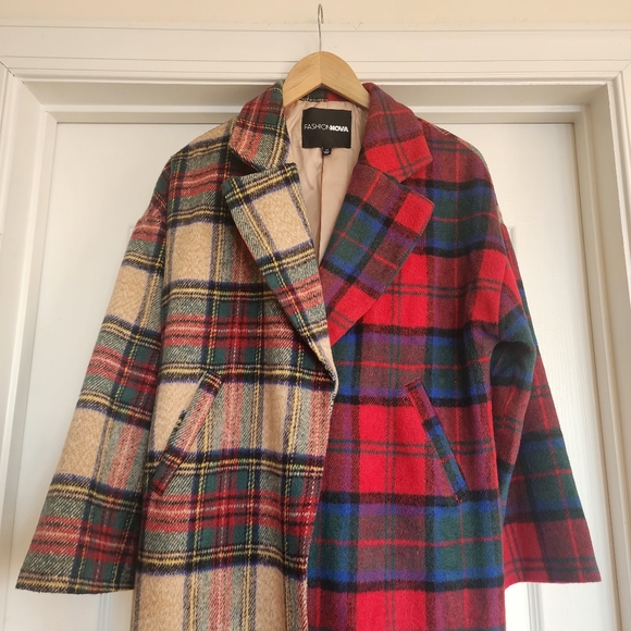 🔥Fashion Nova Red Combo Plaid Long Blazer/Jacket - Picture 5 of 17